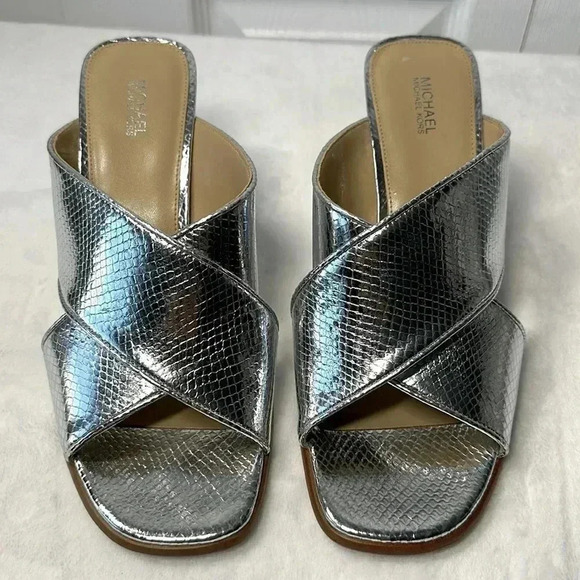 MICHAEL Michael Kors Shoes - Michael Kors SZ 10 Silver Gideon Mules